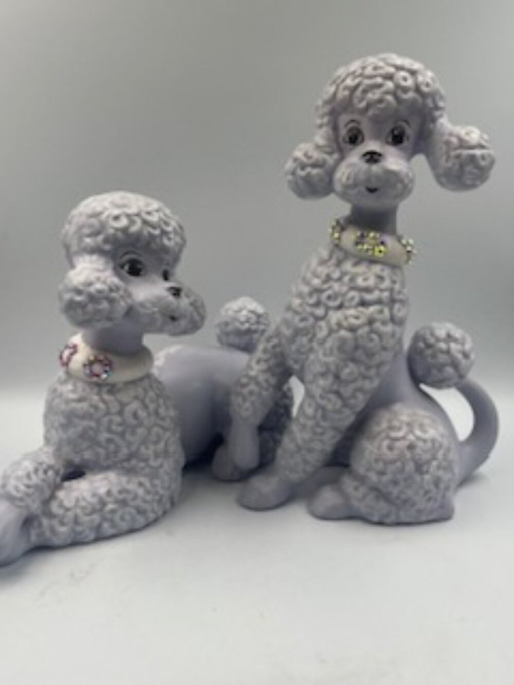 Poodles Set of 2 Ceramic Purple Dogs Hand Painted vintage Mid-Century